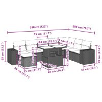 vidaXL Soffgrupp för trädgården med dynor 9 delar beige konstrotting - Bild 11