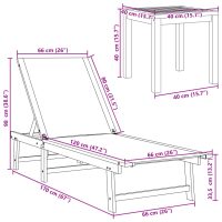 vidaXL Solsäng 2 st med bord gräddvit massivt akaciaträ och textilene - Bild 10