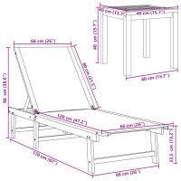 vidaXL Solsäng med bord gräddvit massivt akaciaträ och textilene - Bild 11