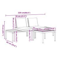 vidaXL Trädgårdssoffa med dynor 3 delar svart aluminium - Bild 7