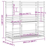 vidaXL Våningssäng 3 våningar vaxad brun 80x200 cm massiv furu - Bild 10