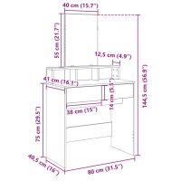 vidaXL Sminkbord med spegel vit 80x41x144,5 cm - Bild 10