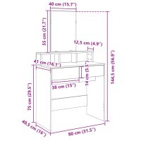 vidaXL Sminkbord med spegel sonoma-ek 80x41x144,5 cm - Bild 10