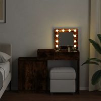 vidaXL Sminkbord med LEDs rökfärgad ek 115x37x110,5 cm - Bild 3