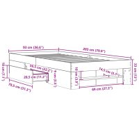 vidaXL Sängram utan madrass rökfärgad ek 90x200 cm konstruerad trä - Bild 11