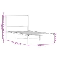 vidaXL Sängram med huvudgavel metall rökfärgad ek 90x190 cm - Bild 10