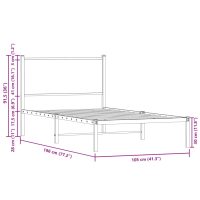 vidaXL Sängram med huvudgavel metall rökfärgad ek 100x190 cm - Bild 10