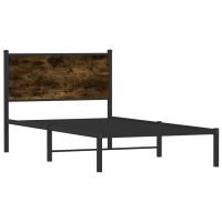 vidaXL Sängram med huvudgavel metall rökfärgad ek 100x200 cm - Bild 2