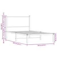 vidaXL Sängram med huvudgavel metall rökfärgad ek 100x200 cm - Bild 10