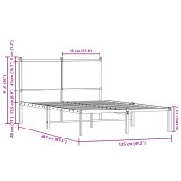 vidaXL Sängram med huvudgavel metall rökfärgad ek 120x200 cm - Bild 10