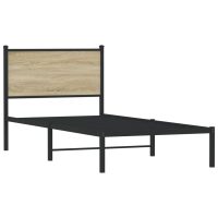 vidaXL Sängram med huvudgavel metall sonoma-ek 90x190 cm - Bild 2