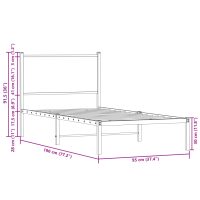 vidaXL Sängram med huvudgavel metall brun ek 90x190 cm - Bild 10