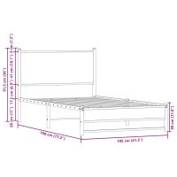 vidaXL Sängram utan madrass metall rökfärgad ek 100x190 cm - Bild 10