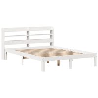 vidaXL Sängram med huvudgavel vit 135x190 cm massiv furu - Bild 2