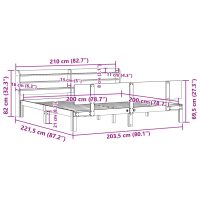 vidaXL Sängram med huvudgavel vit 200x200 cm massiv furu - Bild 12