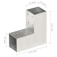 vidaXL Stolpbeslag 4 st L-form galvaniserad metall 71x71 mm - Bild 7