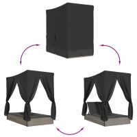 vidaXL Dubbel solsäng med tak och dynor grå konstrotting - Bild 7