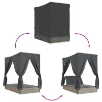 vidaXL Dubbel solsäng med tak och dynor ljusgrå konstrotting - Bild 7
