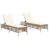 vidaXL Solsängar 2 st med bord beige konstrotting - Bild 3