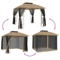 vidaXL Paviljong med dubbelt tak & nätväggar taupe 2,94x2,94 m stål - Bild 6