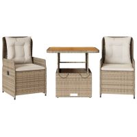 vidaXL Bistrogrupp med dynor 3 delar beige konstrotting - Bild 2