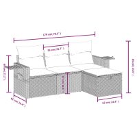 vidaXL Trädgårdssoffset med dynor 4 delar ljusgrå konstrotting - Bild 4