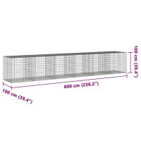 vidaXL Gabionkorg med skydd 600x100x100 cm galvaniserat järn - Bild 7