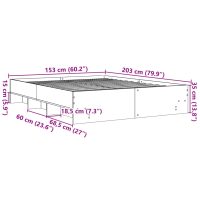 vidaXL Sängram utan madrass rökfärgad ek 150x200 cm konstruerad trä - Bild 10