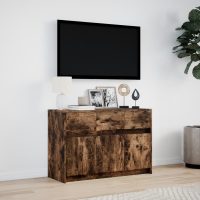 vidaXL Tv-bänk med LEDs rökfärgad ek 91x34x61 cm konstruerat trä - Bild 4