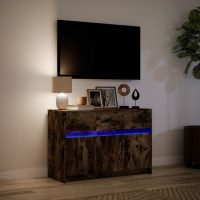 vidaXL Tv-bänk med LEDs rökfärgad ek 91x34x61 cm konstruerat trä - Bild 5