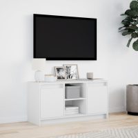 vidaXL Tv-bänk med LEDs vit 100x34x50 cm konstruerat trä - Bild 4