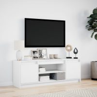 vidaXL Tv-bänk med LEDs vit 139,5x34x50 cm konstruerat trä - Bild 4