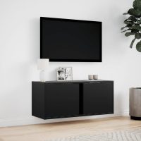 vidaXL Väggmonterad tv-bänk LED svart 80x31x35 cm - Bild 4