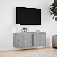 vidaXL Väggmonterad tv-bänk LED grå sonoma 80x31x35 cm - Bild 4