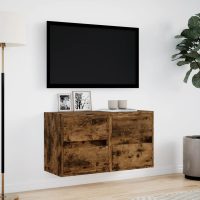 vidaXL Väggmonterad tv-bänk LED 2 st rökfärgad ek 41x31x45 cm - Bild 4