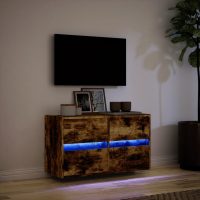 vidaXL Väggmonterad tv-bänk LEDs rökfärgad ek 80x31x45 cm - Bild 5