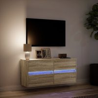 vidaXL Väggmonterad tv-bänk LEDs sonoma-ek 100x31x45 cm - Bild 5