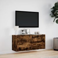 vidaXL Väggmonterad tv-bänk LEDs rökfärgad ek 100x31x45 cm - Bild 4