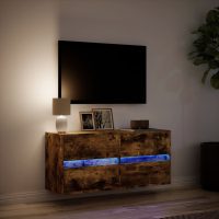 vidaXL Väggmonterad tv-bänk LEDs rökfärgad ek 100x31x45 cm - Bild 5