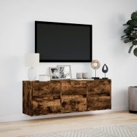 vidaXL Väggmonterad tv-bänk LEDs rökfärgad ek 130x31x45 cm - Bild 4