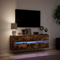 vidaXL Väggmonterad tv-bänk LEDs rökfärgad ek 130x31x45 cm - Bild 5