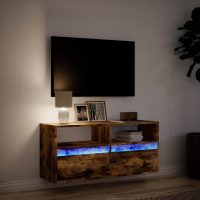 vidaXL Väggmonterad tv-bänk LEDs rökfärgad ek 100x31x45 cm - Bild 5