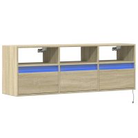 vidaXL Väggmonterad tv-bänk LEDs sonoma-ek 130x31x45 cm - Bild 3