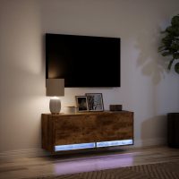 vidaXL Väggmonterad tv-bänk LED rökfärgad ek 100x31x35 cm - Bild 5