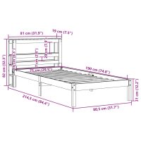 vidaXL Sängram med huvudgavel vaxbrun 75x190 cm massiv furu - Bild 12