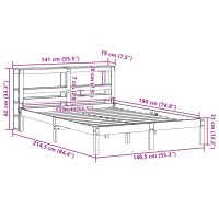 vidaXL Sängram med huvudgavel vaxbrun 135x190 cm massiv furu - Bild 12