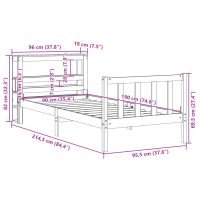 vidaXL Sängram med huvudgavel vaxbrun 90x190 cm massiv furu - Bild 12