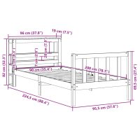 vidaXL Sängram med huvudgavel vaxbrun 90x200 cm massiv furu - Bild 12