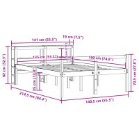 vidaXL Sängram med huvudgavel vaxbrun 135x190 cm massiv furu - Bild 12