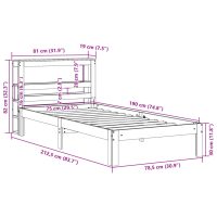 vidaXL Sängram med huvudgavel vit 75x190 cm massivt furu - Bild 11